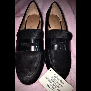 NWT Calvin Klein Celia Dyed Cow Fur Penny Loafers